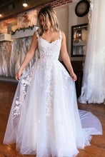 White Tulle A-line Long Wedding Dresses With Lace Appliques, Bridal Gown, MW629