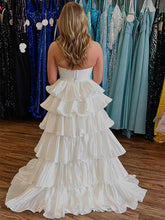 White Two-Piece Tiered Ruffle Prom Dress with Crystal Bodice