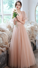 Pink tulle long A line prom dress pink evening gown Y1926