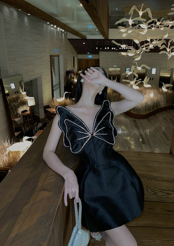 Chic Black A-line Homecoming Dress Black Party Dress Y2382