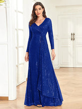 Luxury Long Sleeve V-Neck Evening Dress 2025 Women Wedding Party Sequins For Female Guests Red Prom Cocktail Dresses