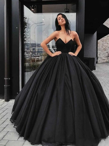 Ball Gown Wedding Dresses Sweetheart Neckline Floor Length Organza Satin Strapless Black Modern with Draping