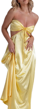 Women Wrap Chest Long Prom Dress Solid Color Hollow-Out Tie-Up Strapless Backless Cocktail Dress Party Sleeveless Dress Y4673