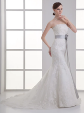 Wedding Dresses Strapless Chapel Train Lace Satin Strapless with Sashes  Ribbons Bow(s) Beading