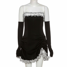 Black Party Tube Skirt Irregular White Ruffle Bandage Dress Black Homecoming Dress Y2617