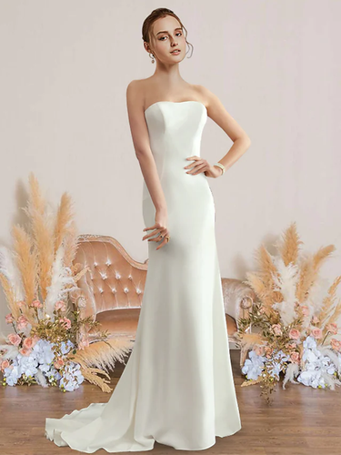 Wedding Dresses Strapless  Chiffon Sleeveless Simple Sexy Backless