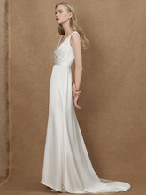 A-Line Wedding Dresses V Neck  Charmeuse Sleeveless Simple Vintage with Ruched