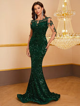 Women's Contrast Sequin embroidered Mermaid Hem Sequin Prom Dress