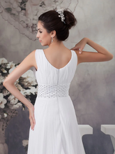 A-Line Wedding Dresses V Neck Chapel Train Chiffon Satin Regular Straps with Crystals Beading Draping