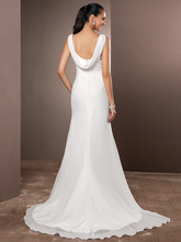 Wedding Dresses V Neck Court Train Chiffon Over Satin Regular Straps Vintage Backless Elegant with Side-Draped