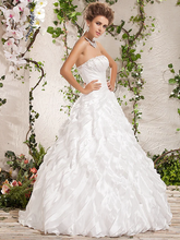 Ball Gown Wedding Dresses Strapless Floor Length Taffeta Sleeveless with Beading Cascading Ruffle Criss-Cross