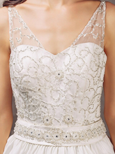 Princess A-Line Wedding Dresses V Neck  Lace Taffeta Sleeveless