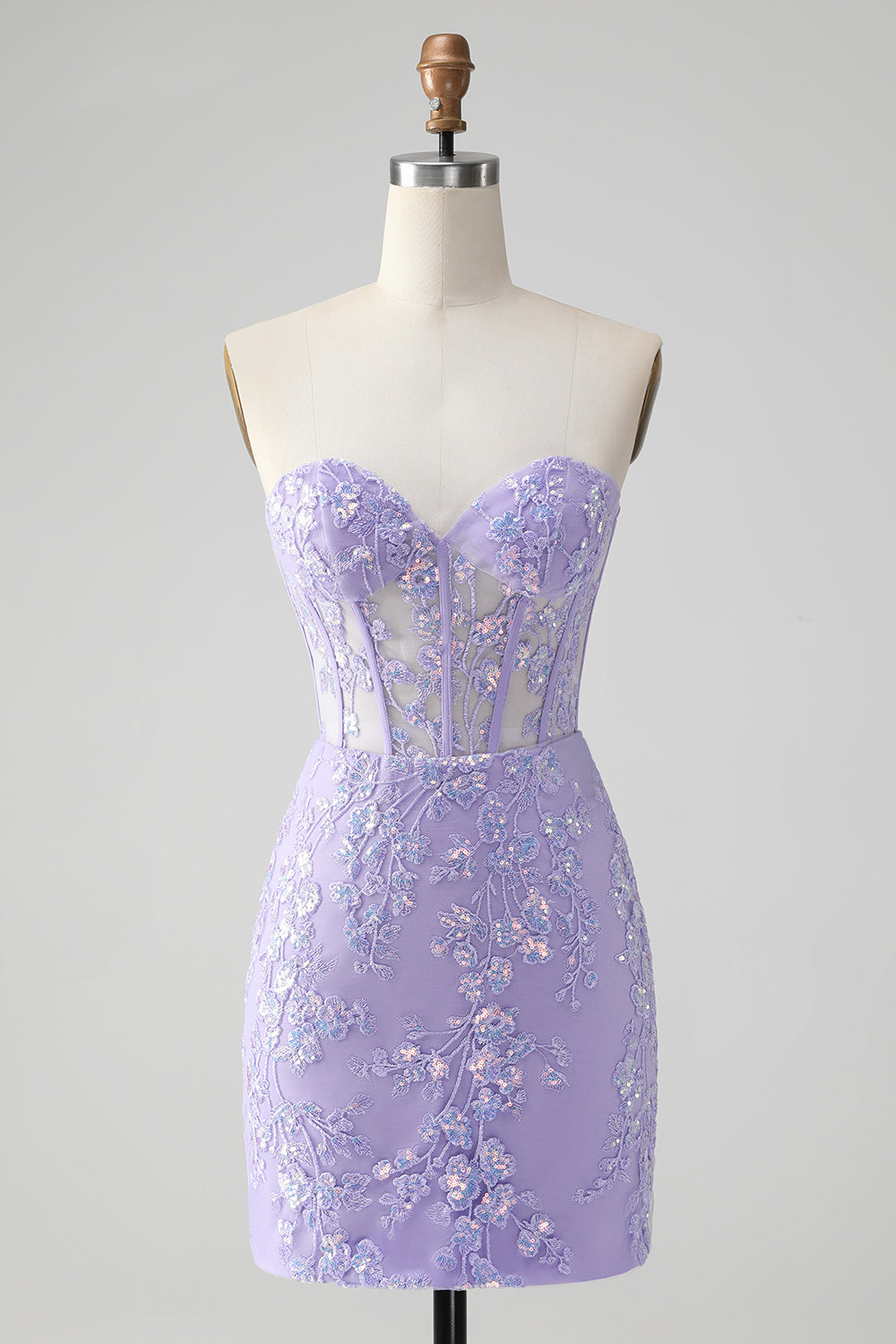 Classy Lilac Bodycon Sweetheart Corset Short Homecoming Dress with Sequins