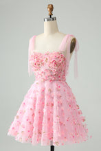Cute Pink A Line Pearls Corset Short Homecoming Dress with Appliques Flower