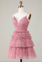 Blush Cute A Line Spaghetti Straps Short Homecoming Dress with Ruffles