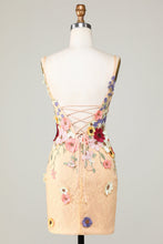 Champagne Bodycon Deep V-Neck Short Homecoming Dress with Appliques