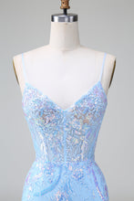 Sparkly Blue Spaghetti Straps Corset Short Homecoming Dress with Sequins