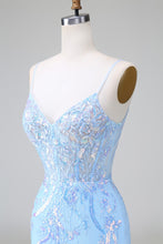 Sparkly Blue Spaghetti Straps Corset Short Homecoming Dress with Sequins