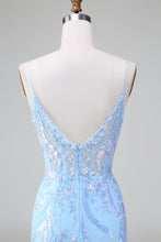 Sparkly Blue Spaghetti Straps Corset Short Homecoming Dress with Sequins