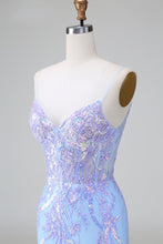 Sparkly Blue Spaghetti Straps Corset Short Homecoming Dress with Sequins