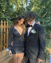 Sexy Black Homecoming Dress with Long Sleeves Black Party Dress Y2144