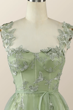 Sage Green Butterfly A-line Long Formal Dress Evening Dress  Y2801