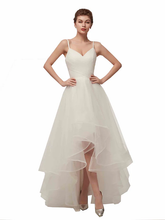 A-Line Wedding Dresses V Neck Asymmetrical Tulle Spaghetti Strap Simple Casual Little White Dress with Side-Draped