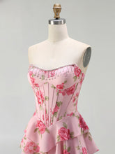 Yellow Floral Corset Ruffled Long Prom Dress with Slit