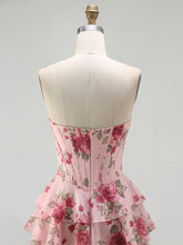 Yellow Floral Corset Ruffled Long Prom Dress with Slit