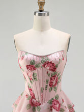 Yellow Floral Corset Ruffled Long Prom Dress with Slit