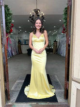 Yellow Satin V-Neck Mermaid Long Prom Dress