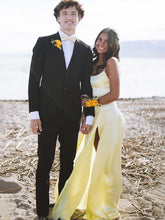 Yellow Mermaid Spaghetti Straps Prom Dress With Slit