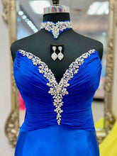 Yellow Strapless Crystal Plunge Neckline Satin Prom Dress with Slit