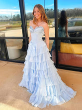 Yellow Strapless Tiered Ruffle Corset Prom Dress with High Slit