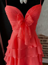 Yellow Tie-Front Sweetheart Neckline Tiered Ruffle Prom Dress with Slit