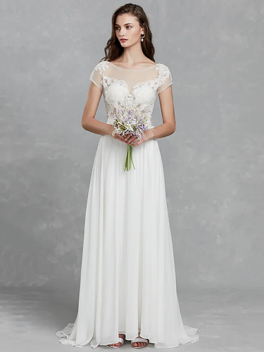 Wedding Dresses Bateau Neck  Satin Long Sleeve Mordern Backless with Buttons