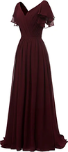 Leaf Sleeve Bridesmaid Dress V Neck Chiffon Long Formal Wedding Evening Dress Y1206