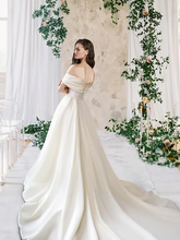 A-Line Wedding Dresses Off Shoulder Court Train Taffeta Sleeveless Simple Luxurious with Pleats Ruched Split Front