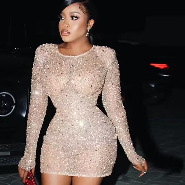 Sexy Long Sleeves Bodycon Dress Sparkly Homecoming Dress Y6402