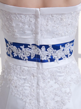 A-Line Wedding Dresses Strapless Court Train Lace Satin Strapless with Sashes  Ribbons Beading Appliques
