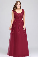A-Line Bateau Long Plus size Sleeveless Evening Dresses with Appliques