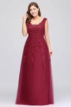 A-Line Bateau Long Plus size Sleeveless Evening Dresses with Appliques