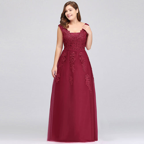 A-Line Bateau Long Plus size Sleeveless Evening Dresses with Appliques