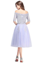 A-line Bateau Tulle Prom Dress with Appliques