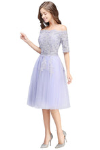 A-line Bateau Tulle Prom Dress with Appliques