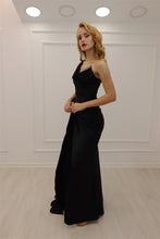A-line Black One Shoulder Glitter Sleeveless Prom Dress With Slit