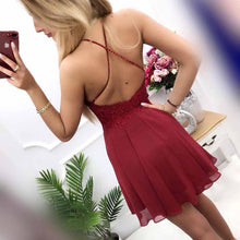 A-Line Burgundy Chiffon Halter Appliques Short Homecoming Dress PD399