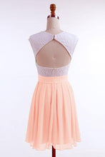 A-line Cap Sleeves Short Pearl Pink Chiffon Homecoming Dress with Lace PD092