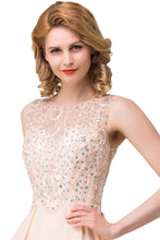 A-line Chiffon Sequins Crew Sweep-length Prom Dresses