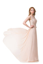 A-line Chiffon Sequins Crew Sweep-length Prom Dresses